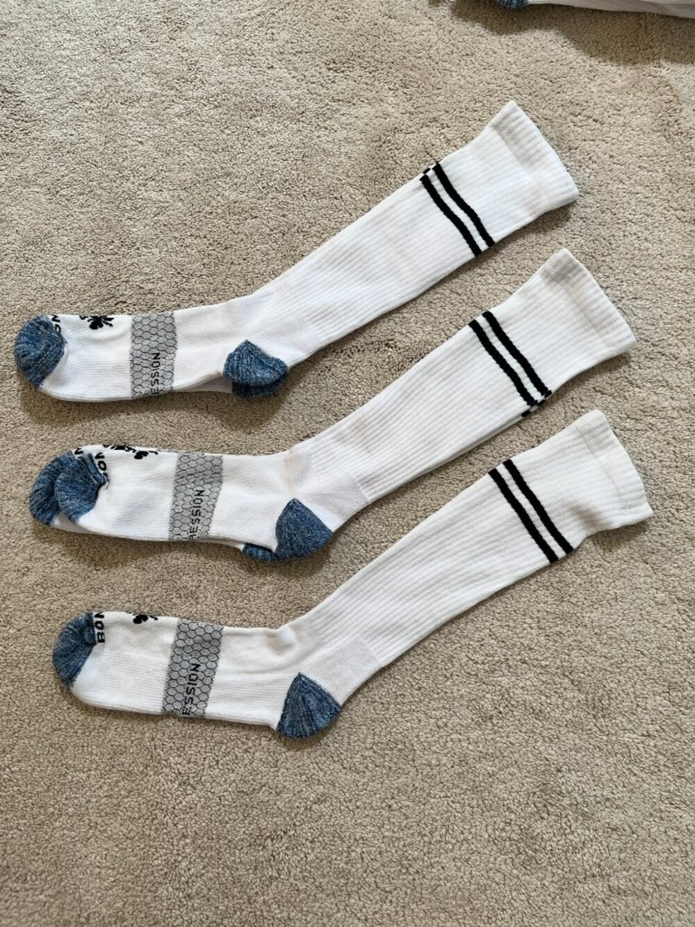 New Lot of 3 Pair Bombas Everyday Compression Socks Calf 15-20mm Large White